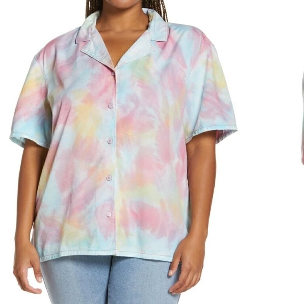 NWT BP by Nordstrom Tie Dye Oversized Short Sleeve Button Up Shirt XS
